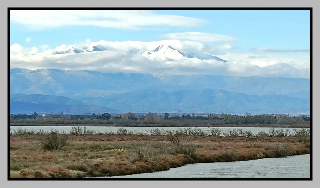 randovelo34.fr Le Canigou enneigé surplombe les étangs